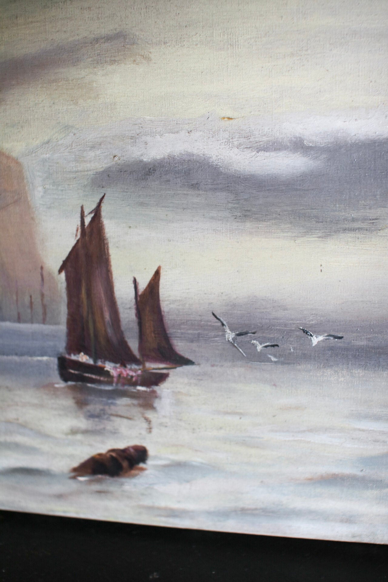 English Oil of Ships on Canvas Painting