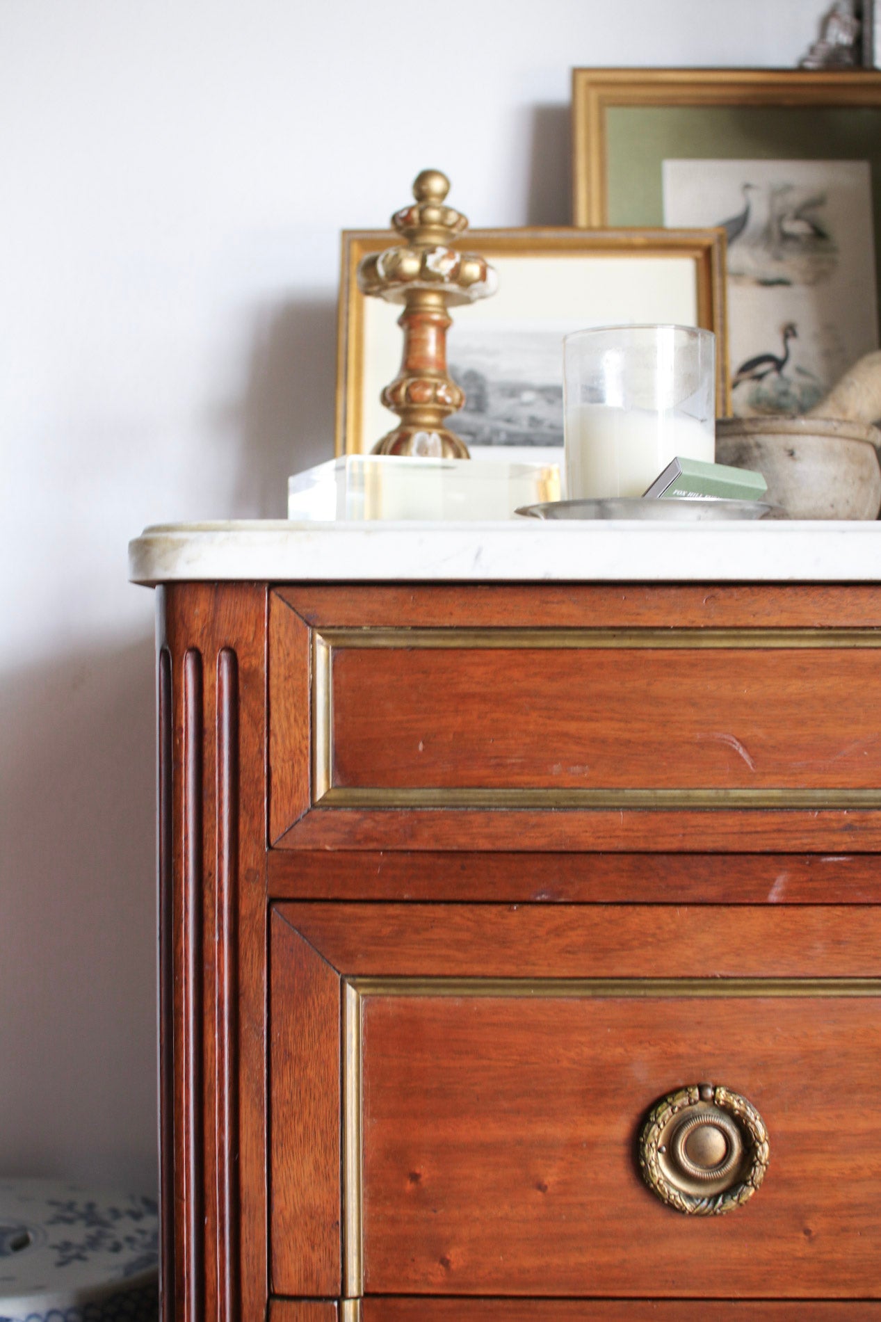 French Louis XVI White Marble Top Commode
