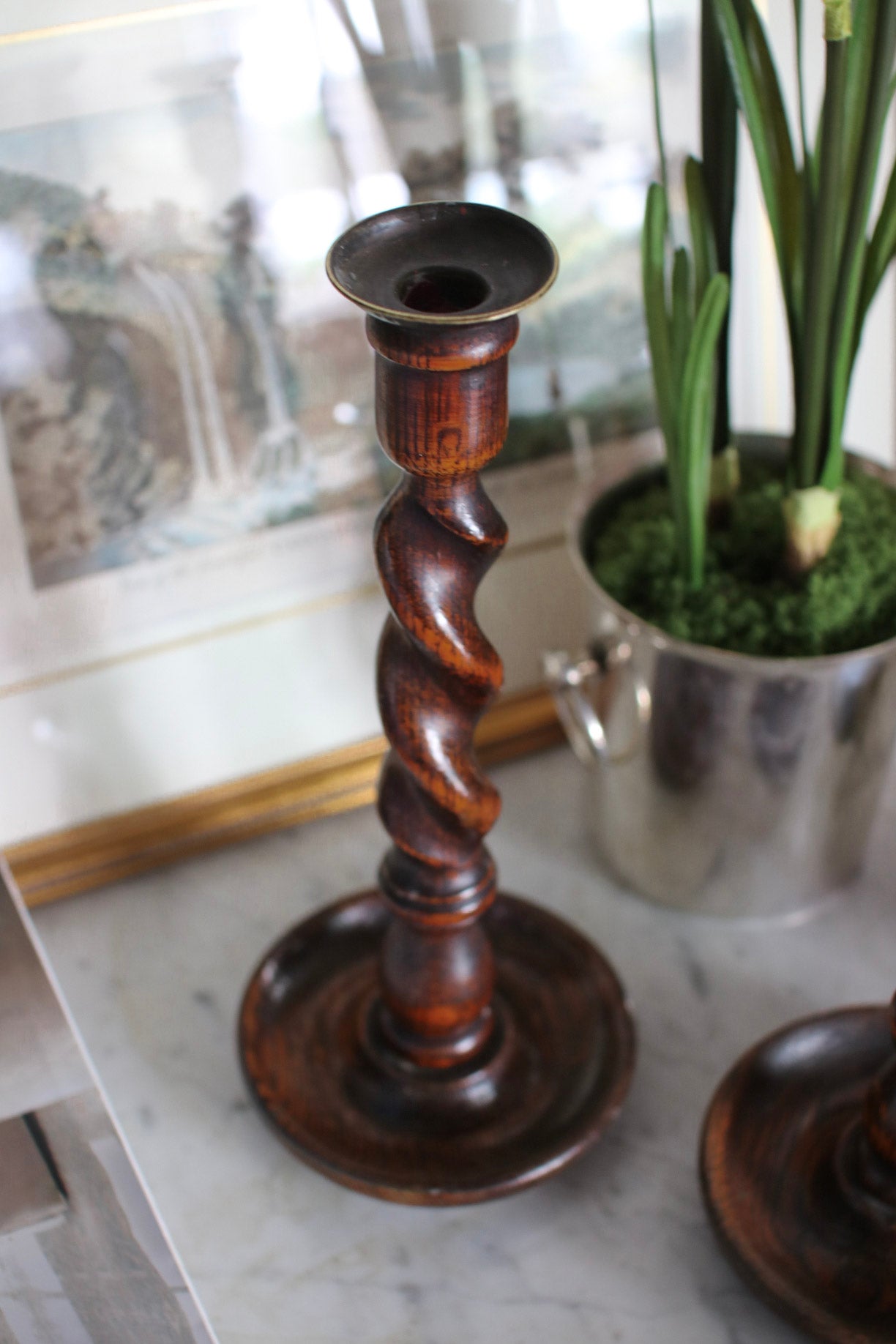 Pair of English Barley Twist Candlesticks