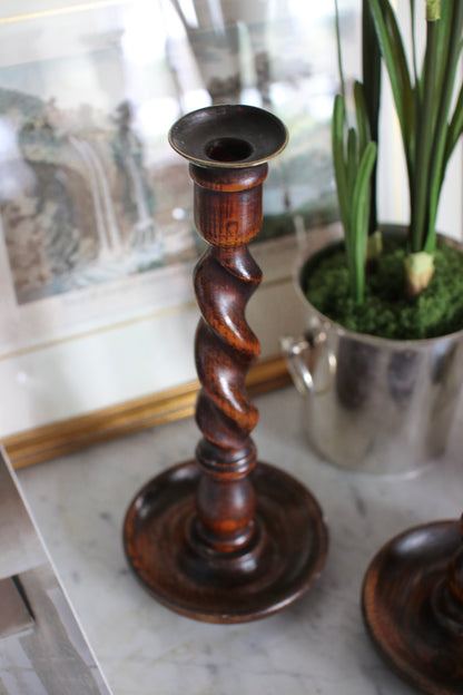 Pair of English Barley Twist Candlesticks