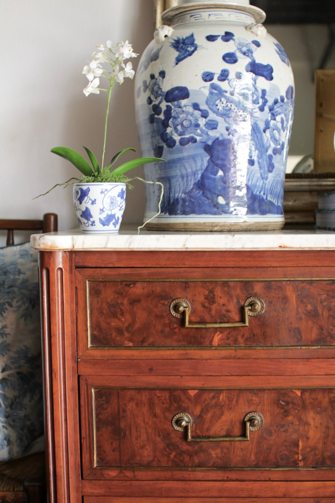 French Louis XVI White Marble Top Commode