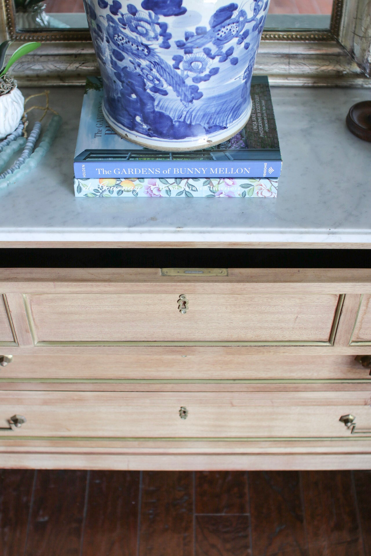 Bleached French Louis XVI White Marble Top Commode