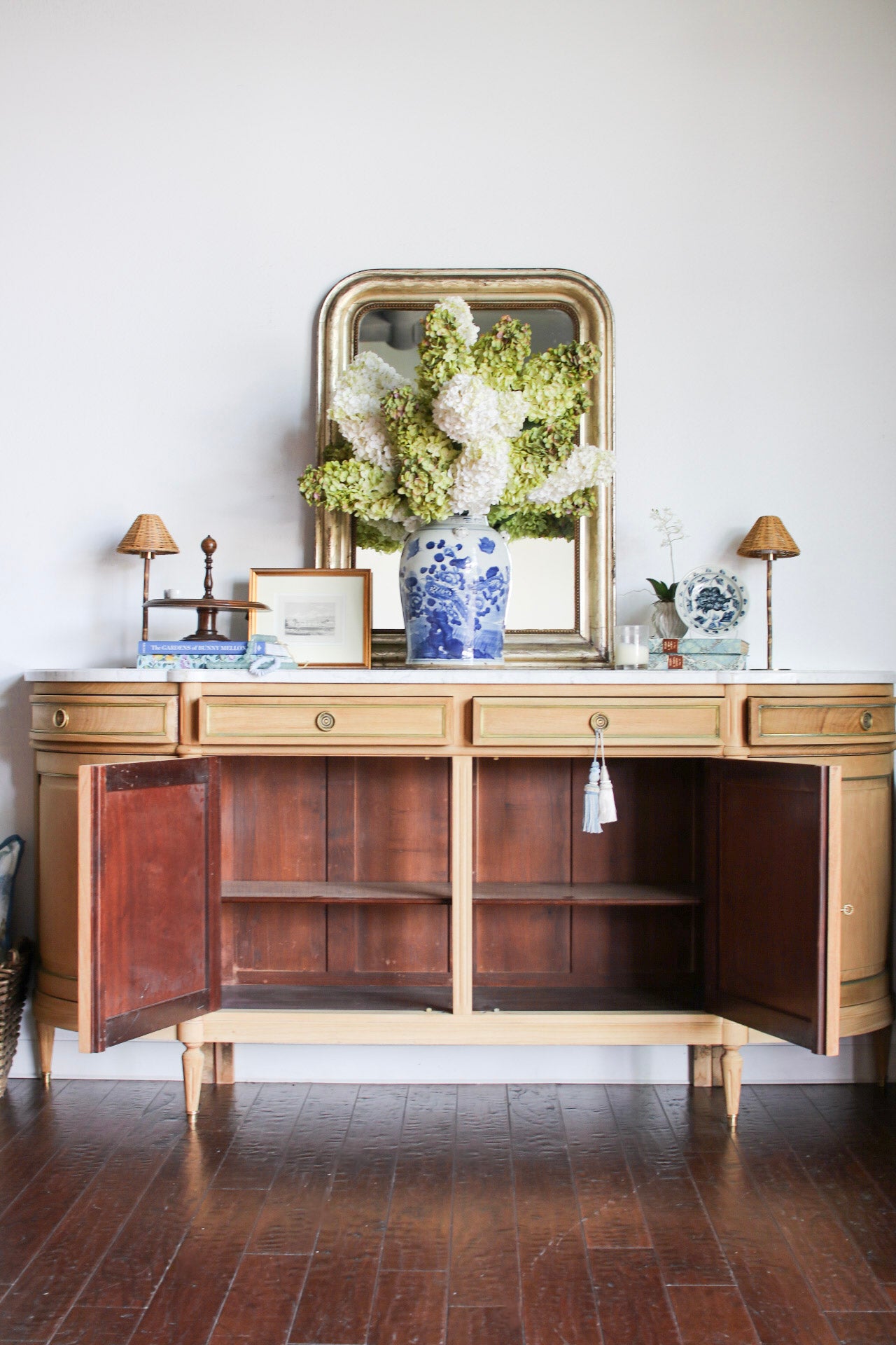 Bleached French Louis XVI White Marble Top Buffet