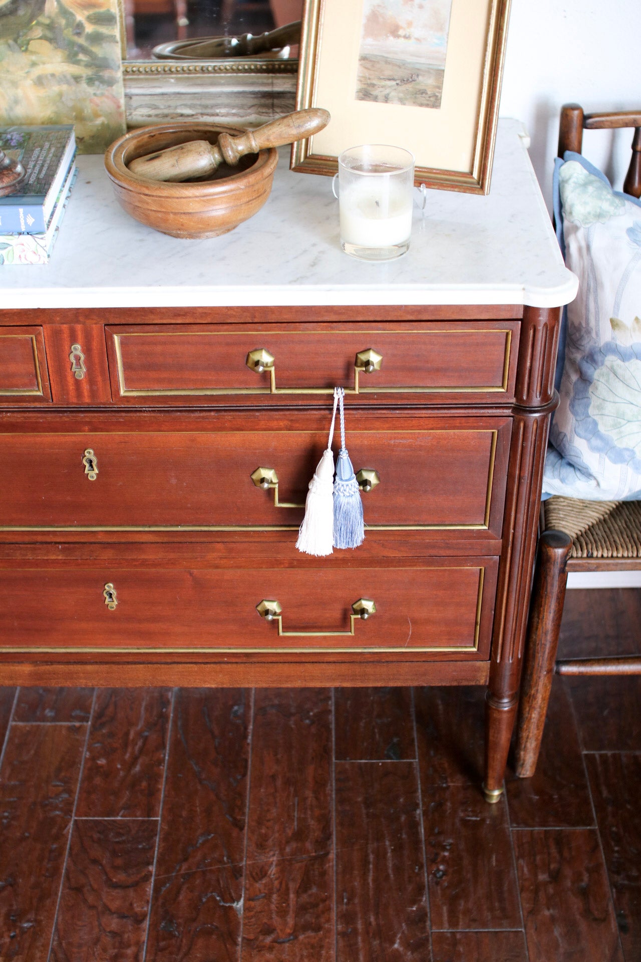 French Louis XVI White Marble Top Commode