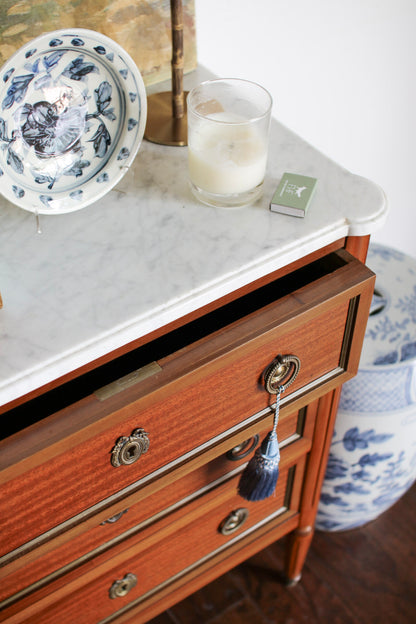 French Louis XVI Petite White Marble Top Commode