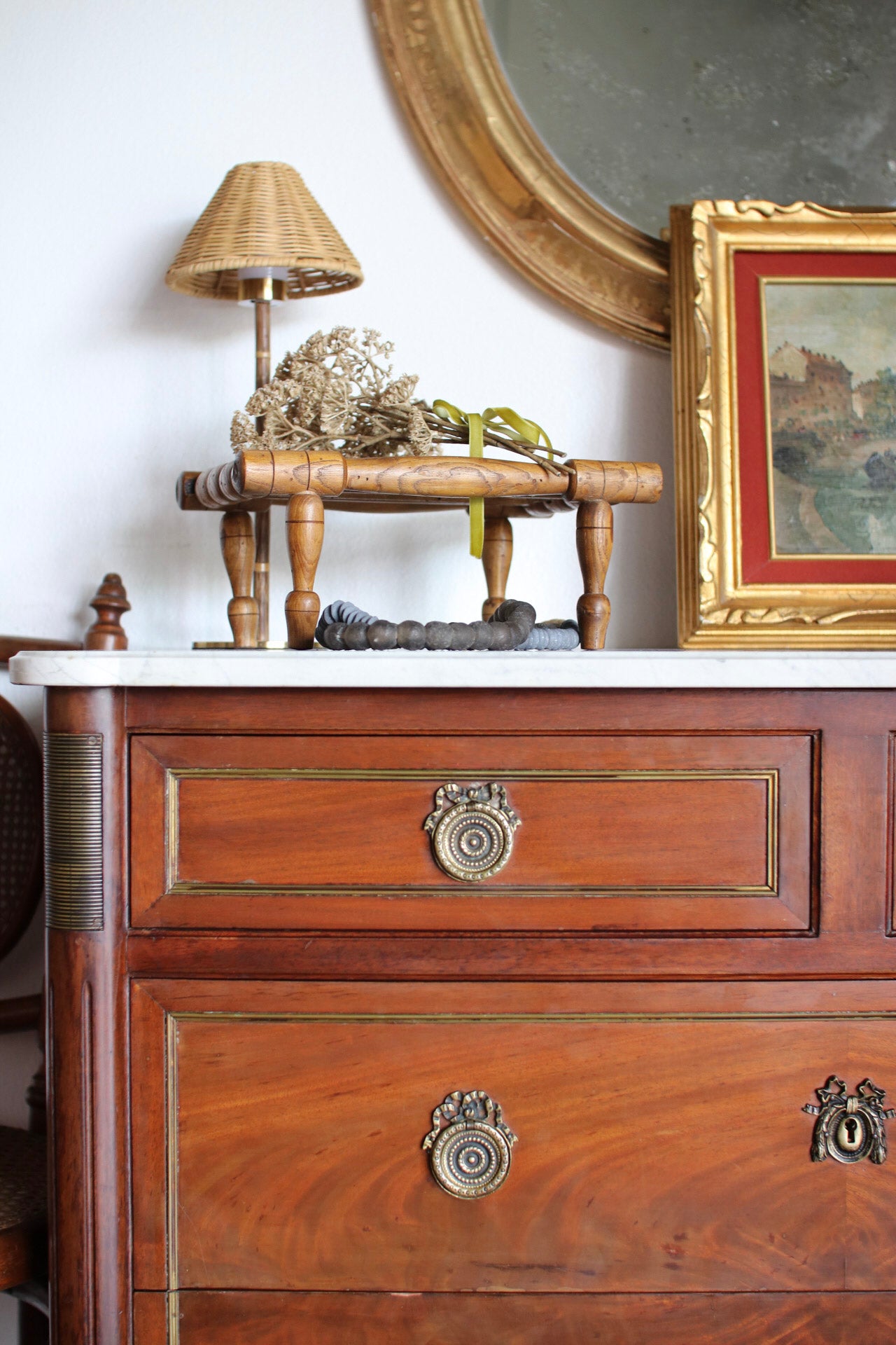 French Louis XVI Style White Marble Top Commode