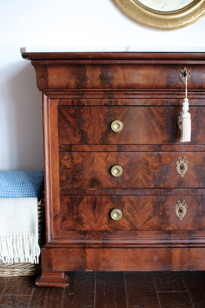 French Louis Philippe Commode with White Marble