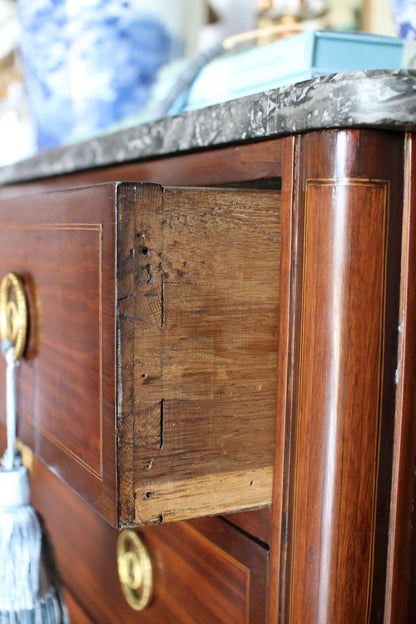 Antique French Louis XVI Grey Marble Top Commode with Inlay