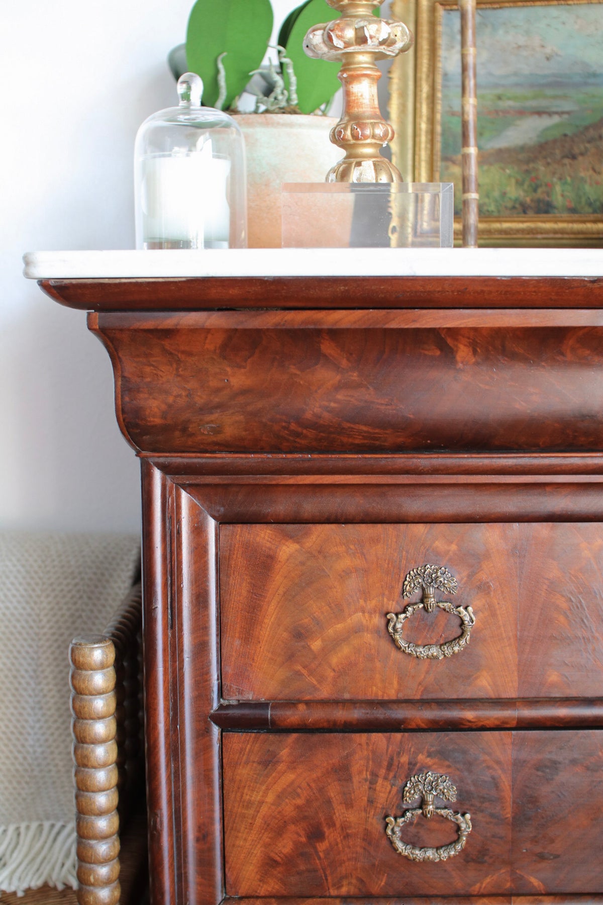 French Louis Philippe White Marble Top Commode