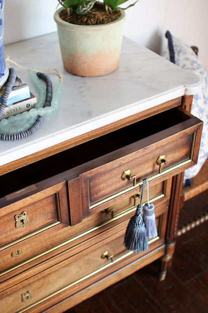 French Louis XVI White Marble Top Commode