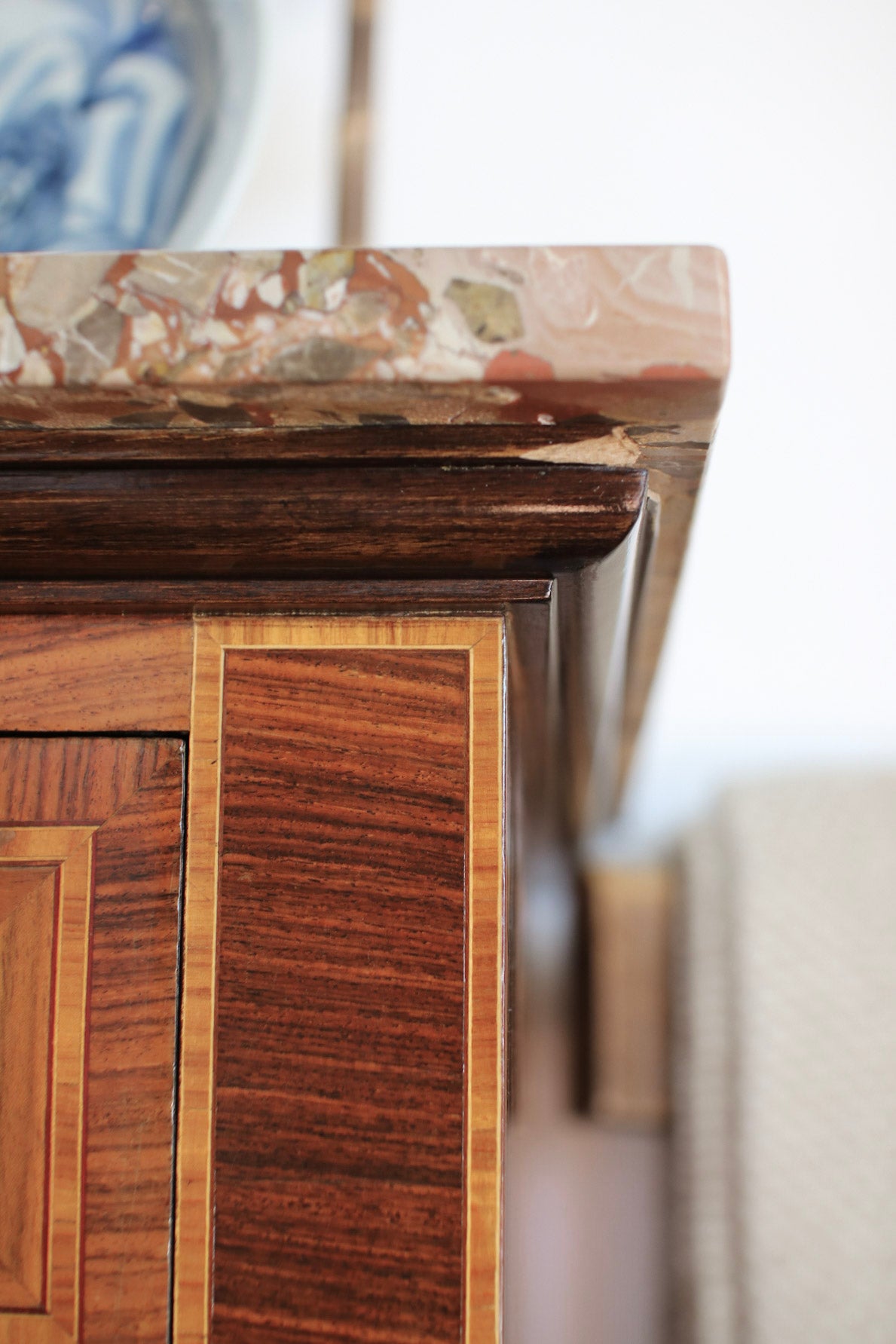 Italian Parquetry Vintage Commode with Pâté Stone