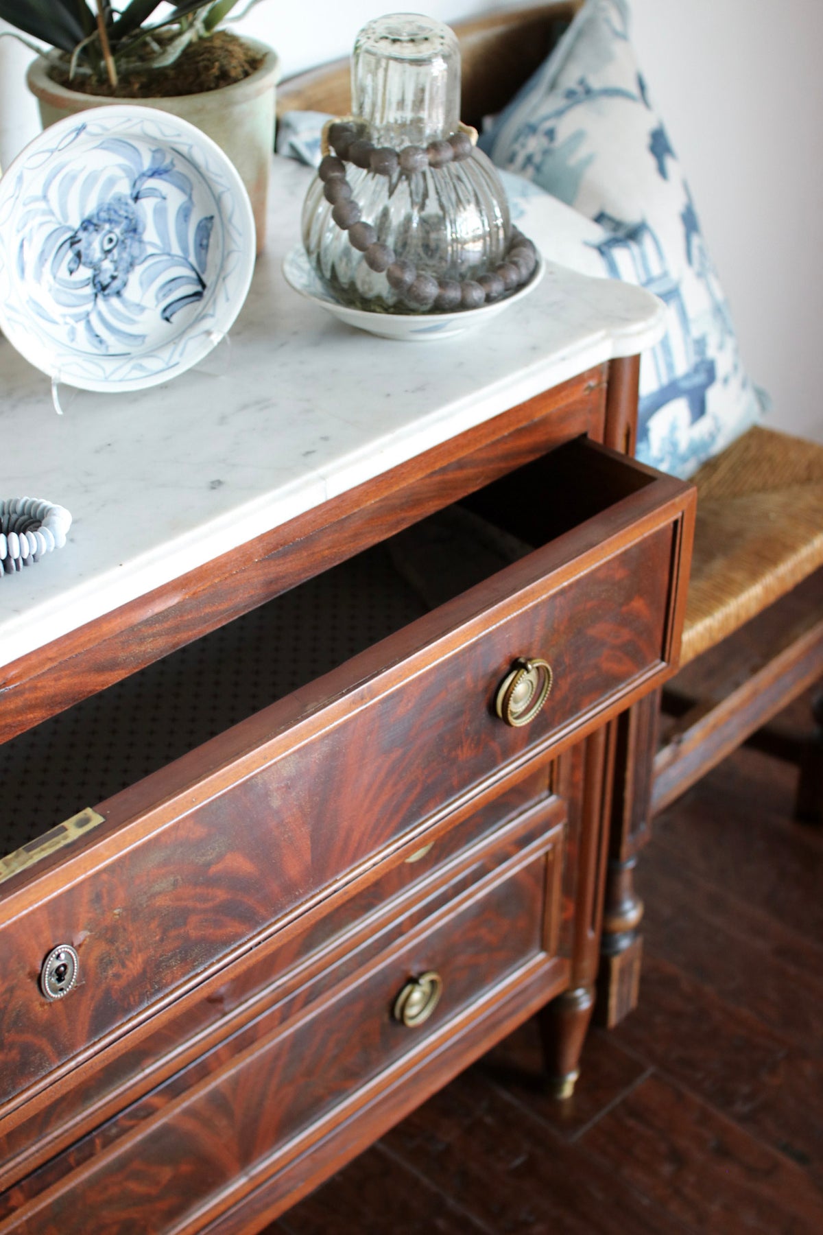 French Louis XVI White Marble Top Commode