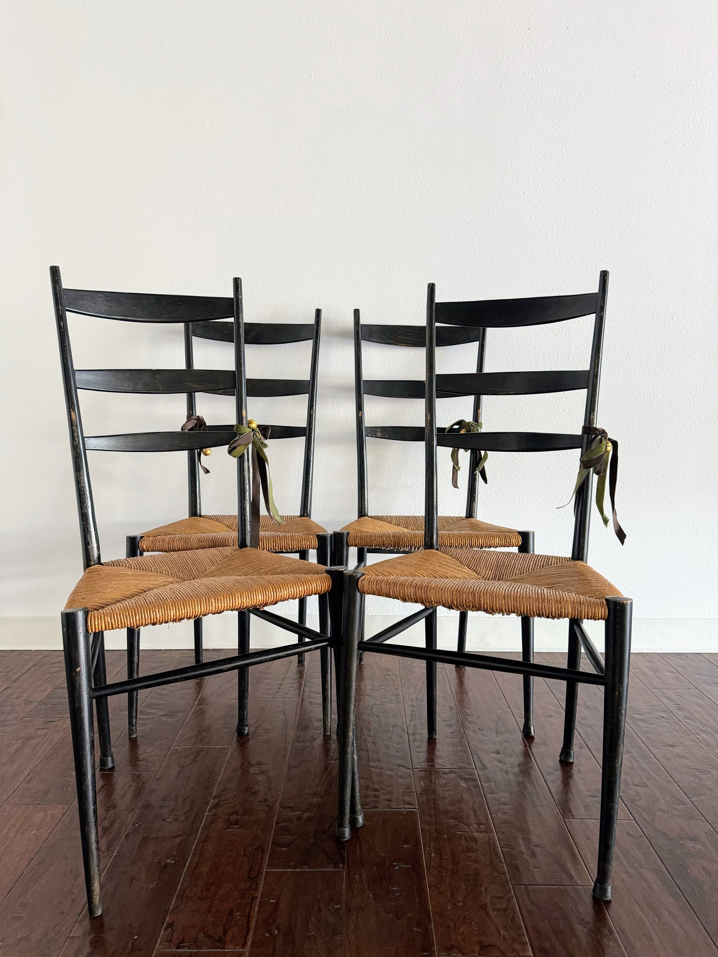 Set of Italian Chairs with Rush Seats