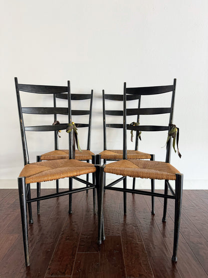 Set of Italian Chairs with Rush Seats