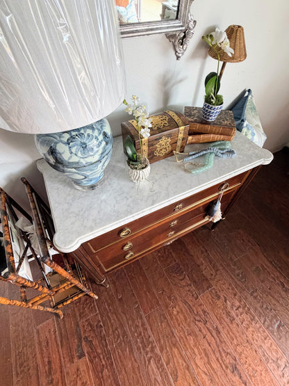French Louis XVI White Marble Top Commode