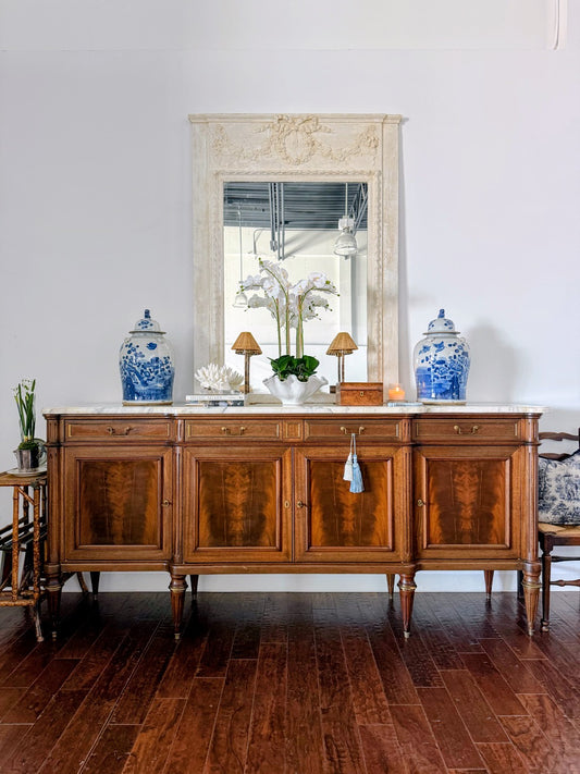 French Louis XVI White Marble Top Buffet