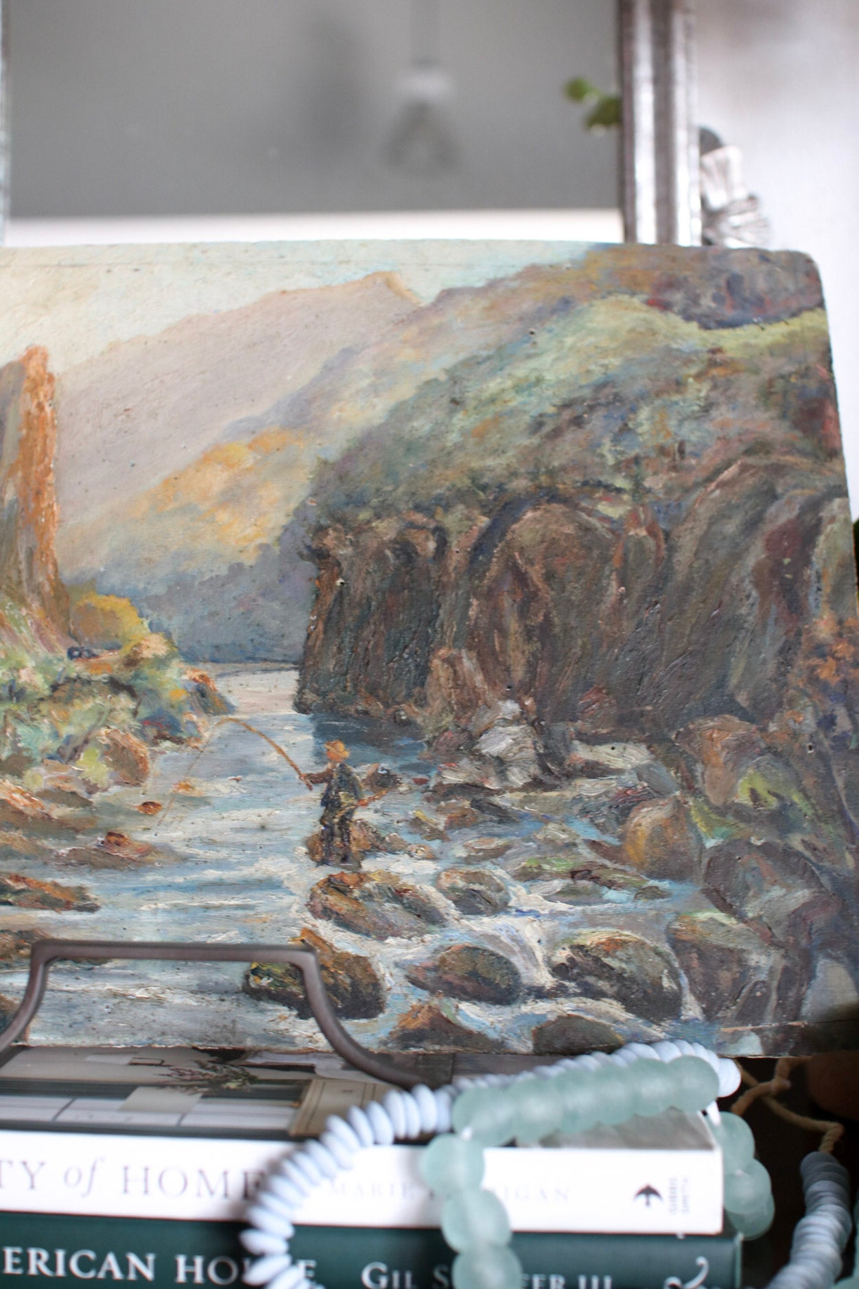 French Painting of Fisherman by River