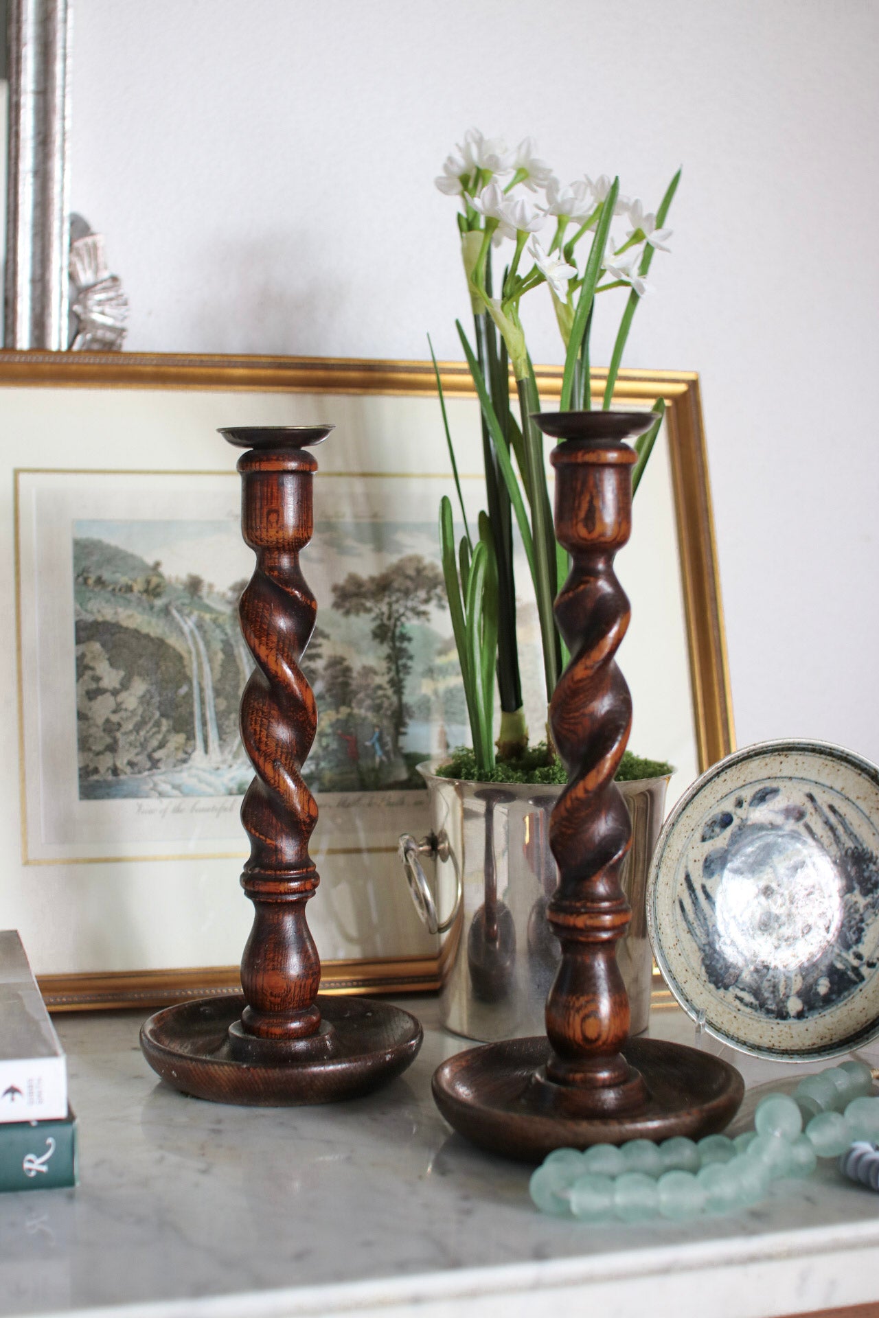 Pair of English Barley Twist Candlesticks
