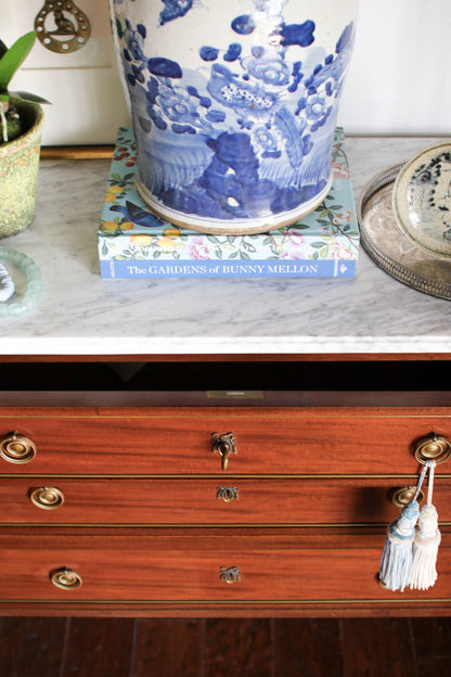 French Louis XVI Style White Marble Top Commode