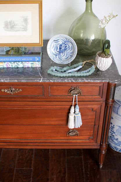French Louis XVI Style Grey Marble Top Commode
