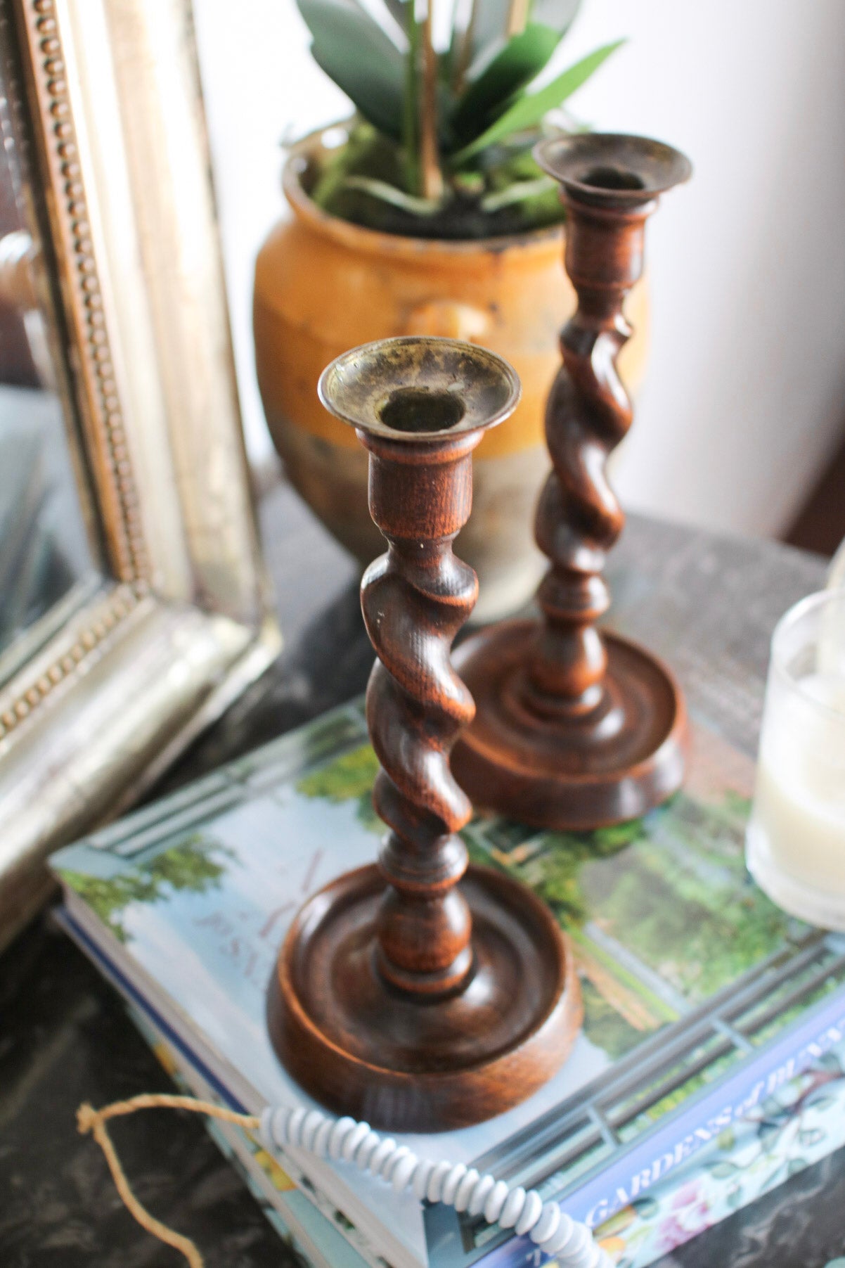 Pair of English Barley Twist Candlesticks