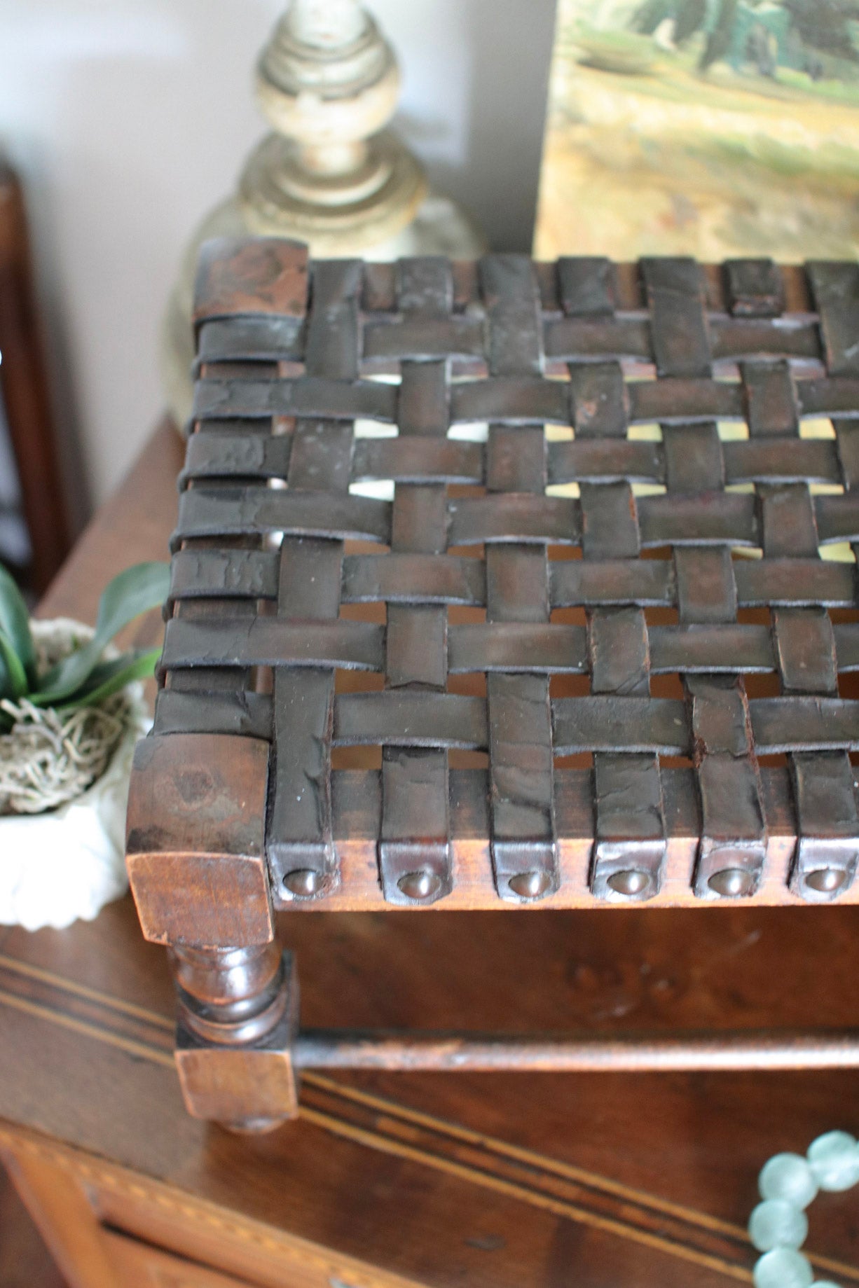 English Leather String Stool