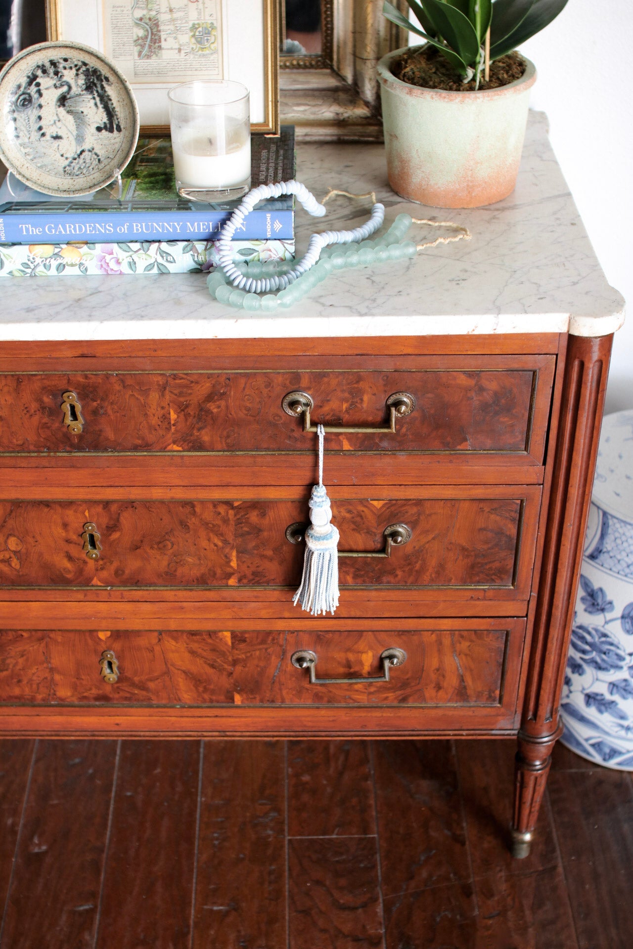 French Louis XVI White Marble Top Commode