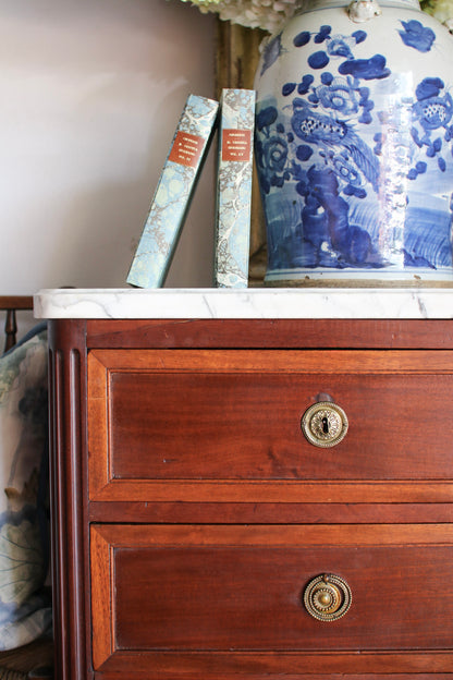 French Louis XVI White Marble Top Commode