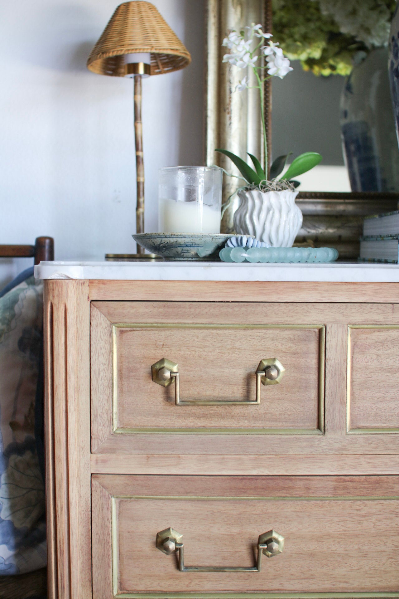 Bleached French Louis XVI White Marble Top Commode