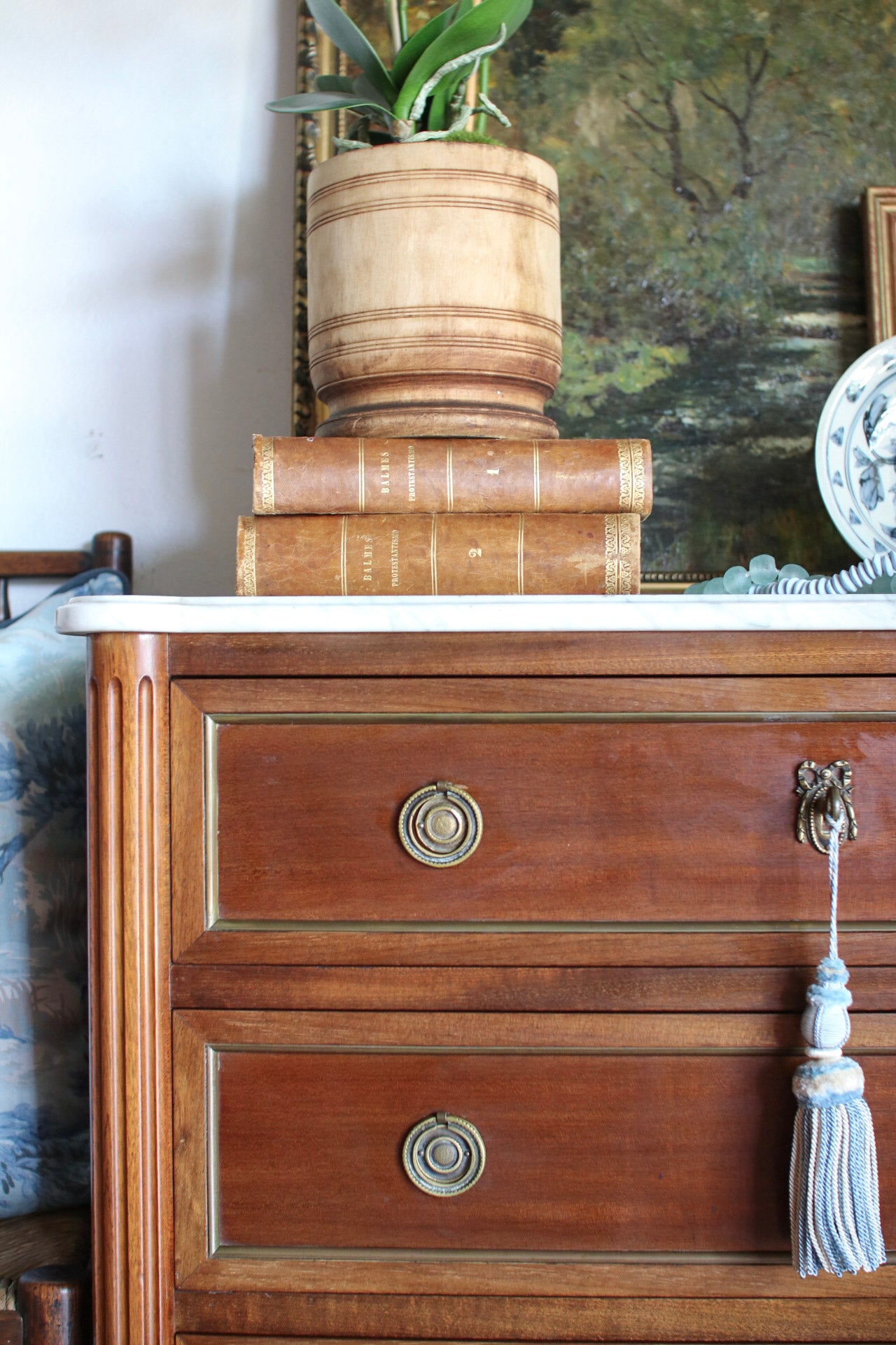 French Louis XVI Petite White Marble Top Commode
