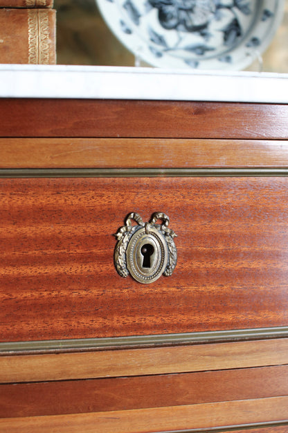 French Louis XVI Petite White Marble Top Commode