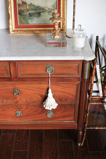 French Louis XVI Style White Marble Top Commode