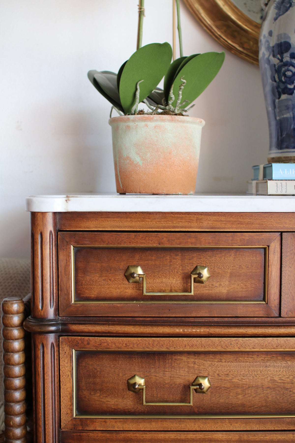 French Louis XVI White Marble Top Commode