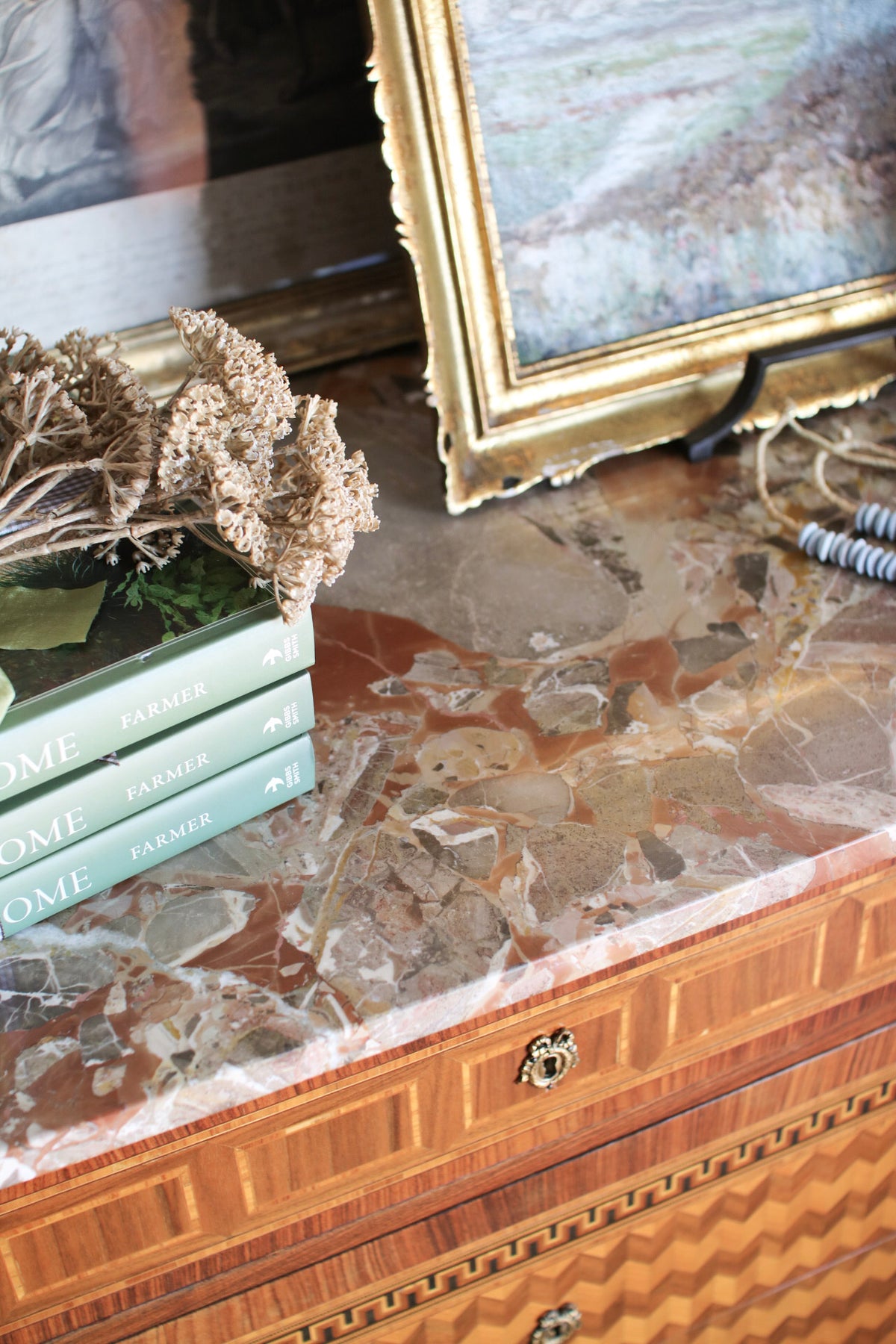 Italian Parquetry Vintage Commode with Pâté Stone