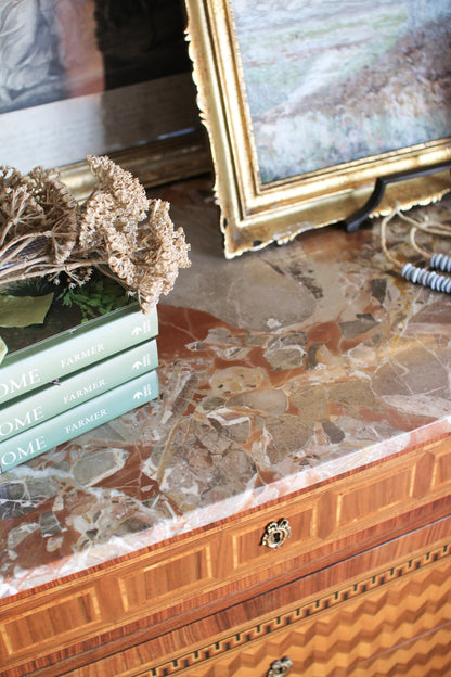 Italian Parquetry Vintage Commode with Pâté Stone