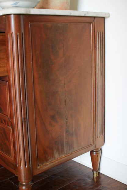 French Louis XVI White Marble Top Commode