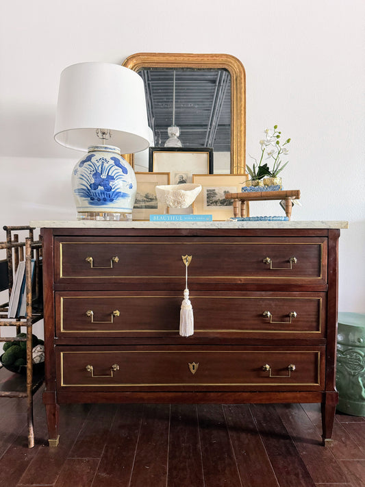 French Louis XVI White Marble Top Commode