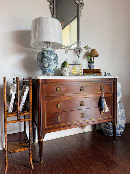 French Louis XVI White Marble Top Commode