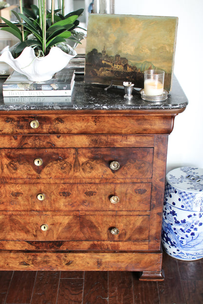 Antique French Louis Philippe Burled Walnut Commode