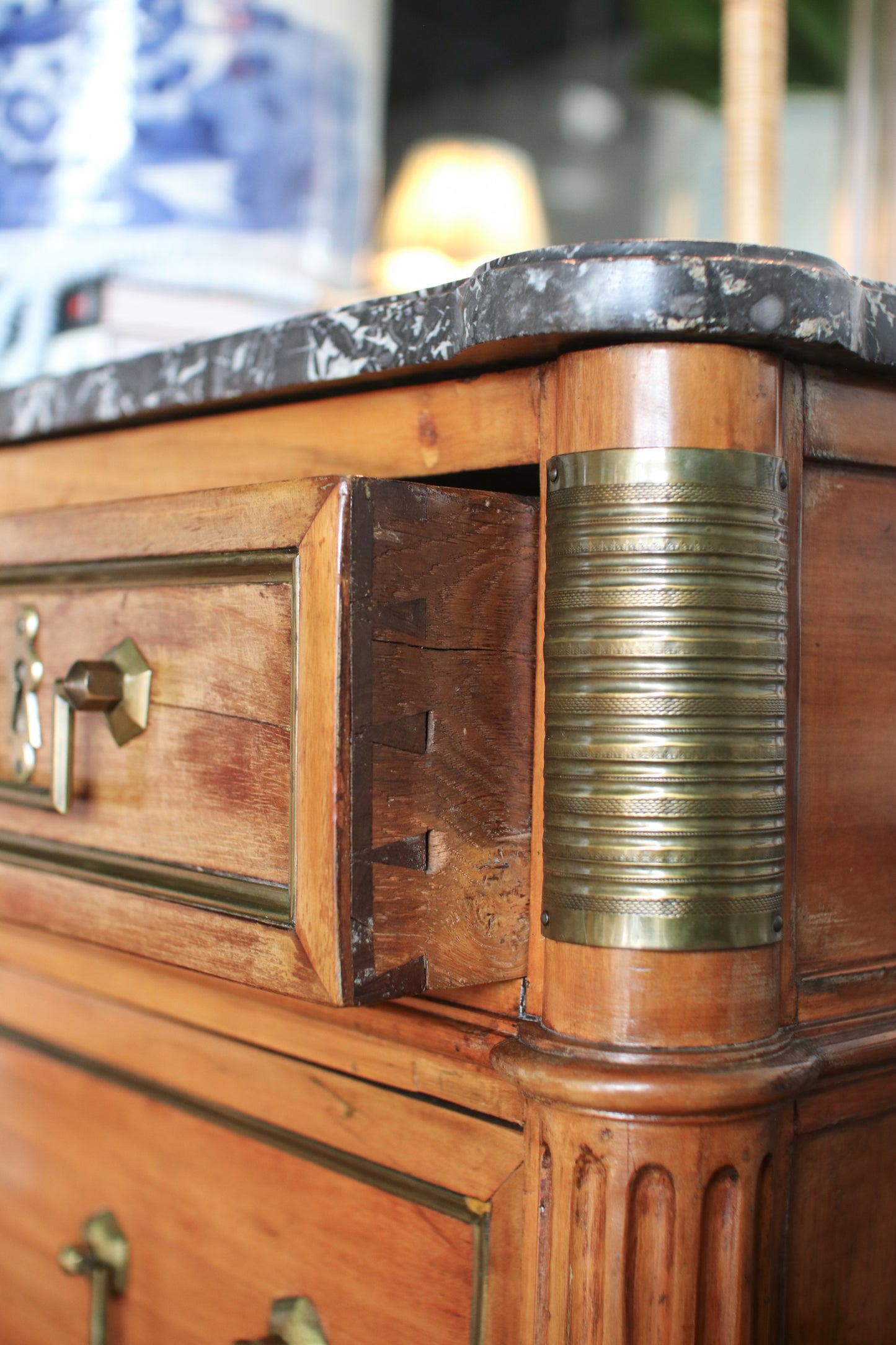 Antique French Louis XVI Grey Marble Top Commode