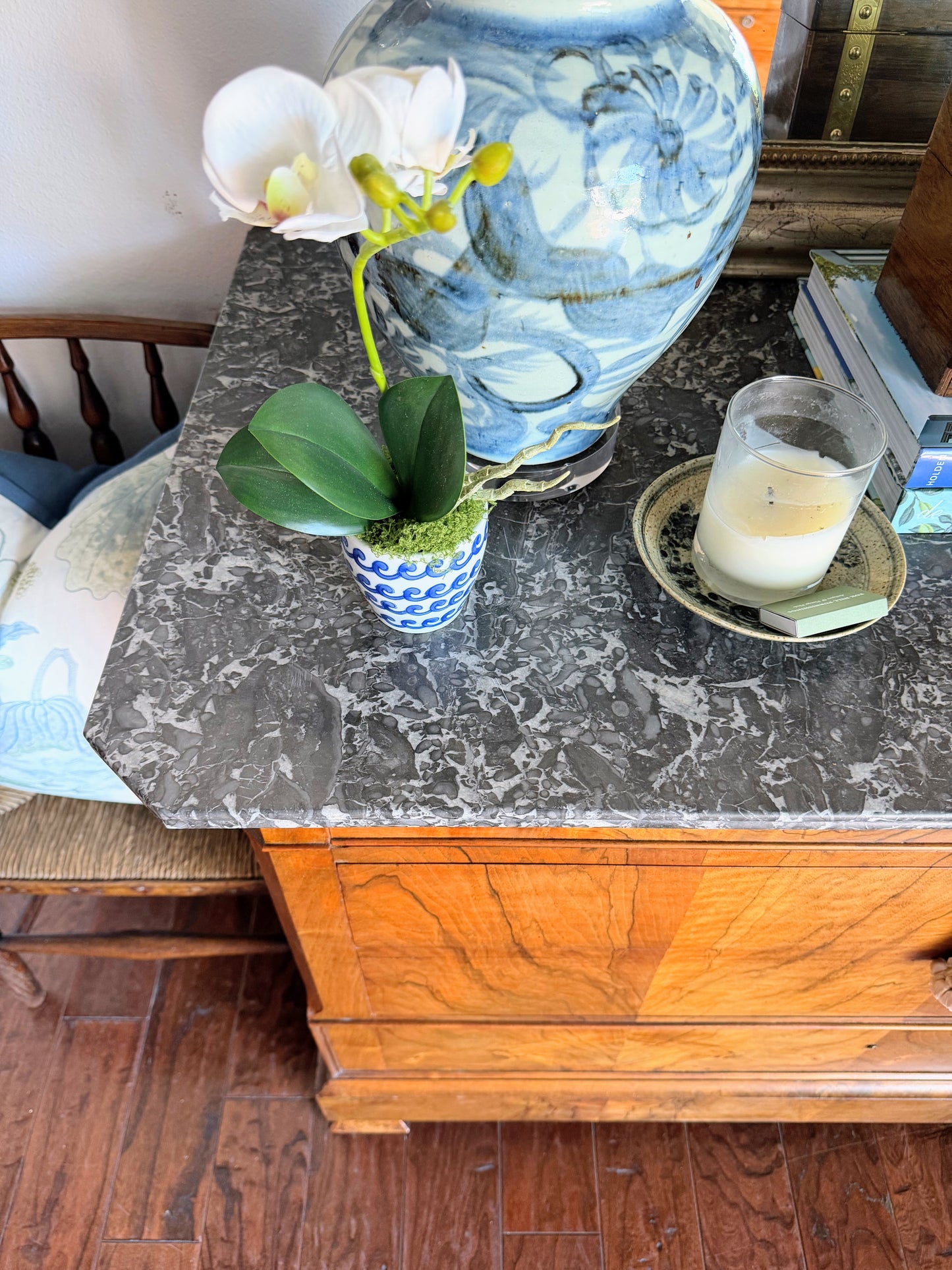 French Louis Philippe Burled Walnut Marble Top Commode