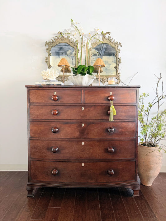 Antique English Mahogany Bowfront: Two Over Four