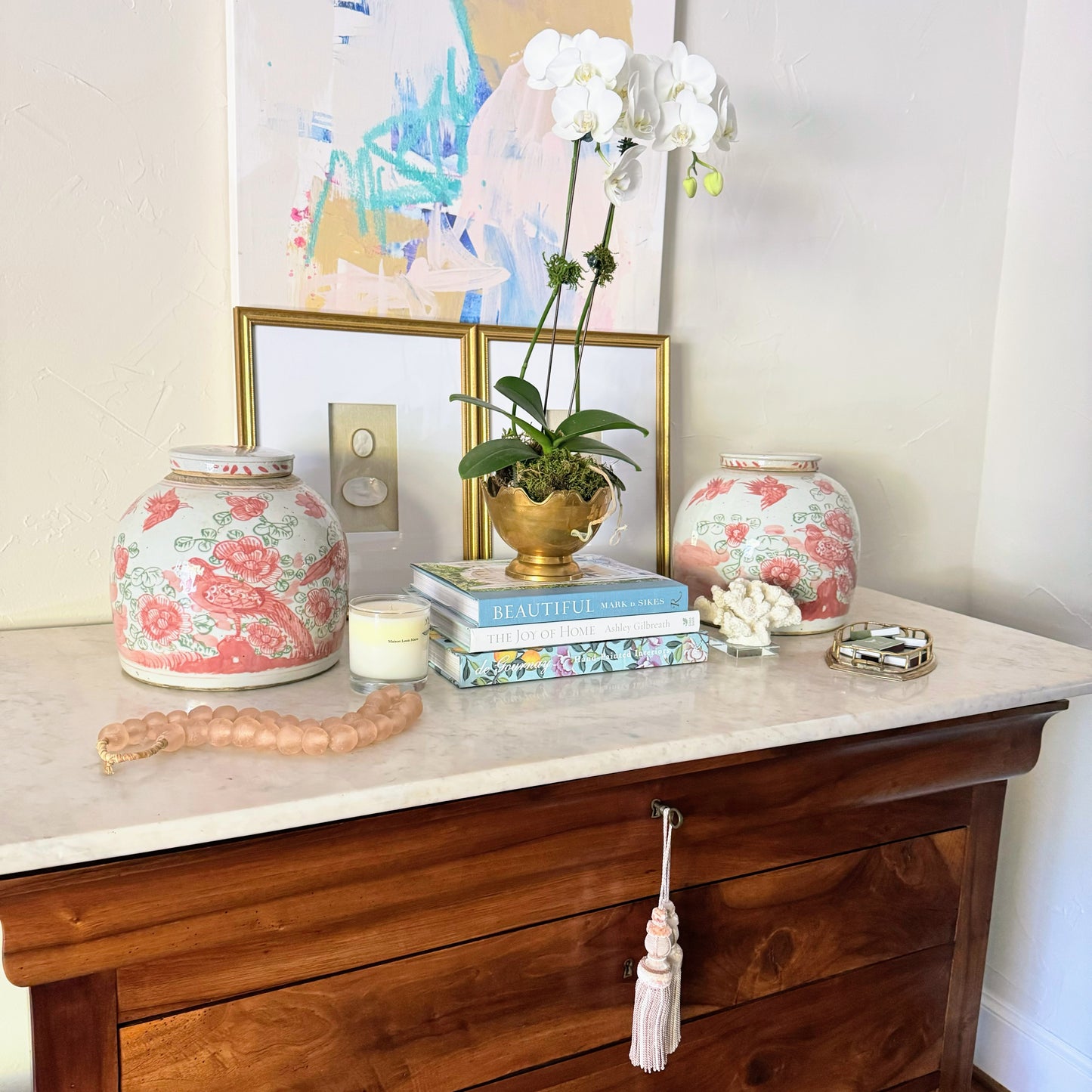 Porcelain Bird Jar in Rose & Vert