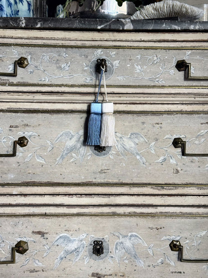 Antique French Louis XVI Black Marble Top Painted Commode