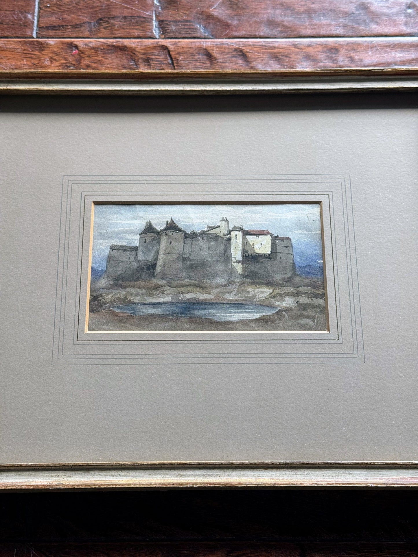 Framed Watercolor Castle on Paper