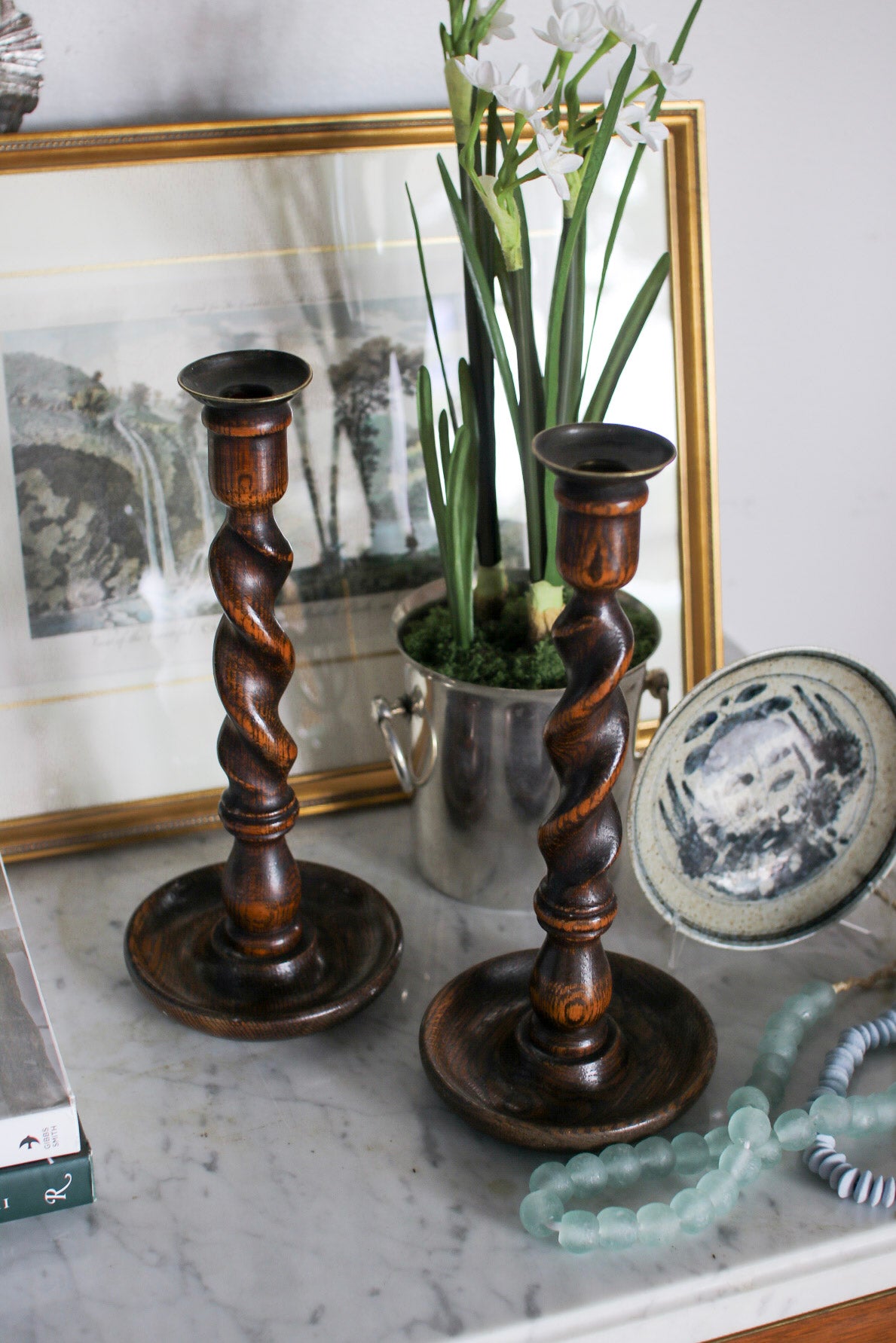 Pair of English Barley Twist Candlesticks