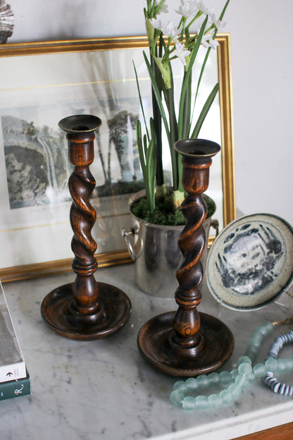 Pair of English Barley Twist Candlesticks