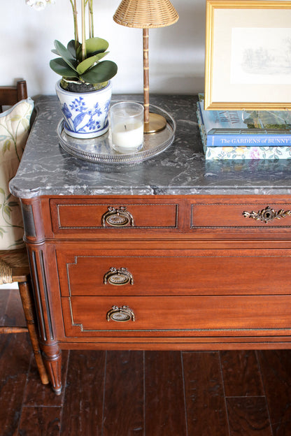 French Louis XVI Style Grey Marble Top Commode