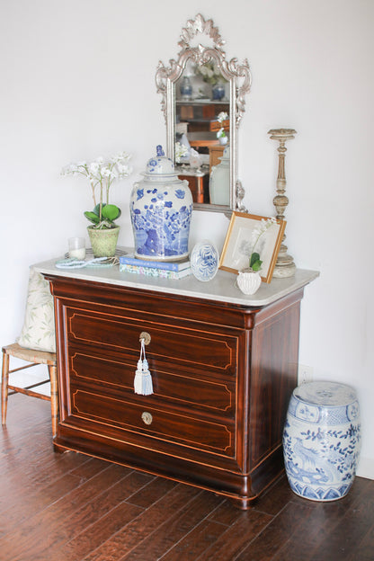 French Charles X White Marble Top Commode