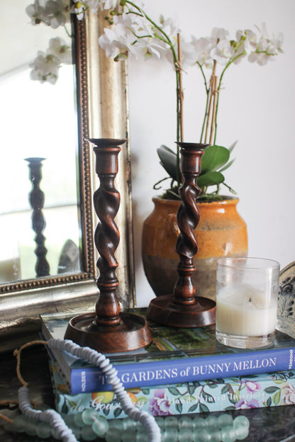 Pair of English Barley Twist Candlesticks